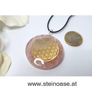 Orgon Anhänger: Rosenquarz & Blume des Lebens